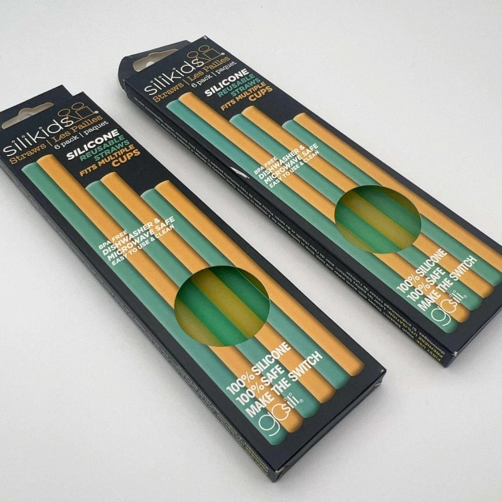 SiliKids Reusable Silicone‎ Straws 6 Pack BPA Free Dishwasher Safe 2-Pack NWT